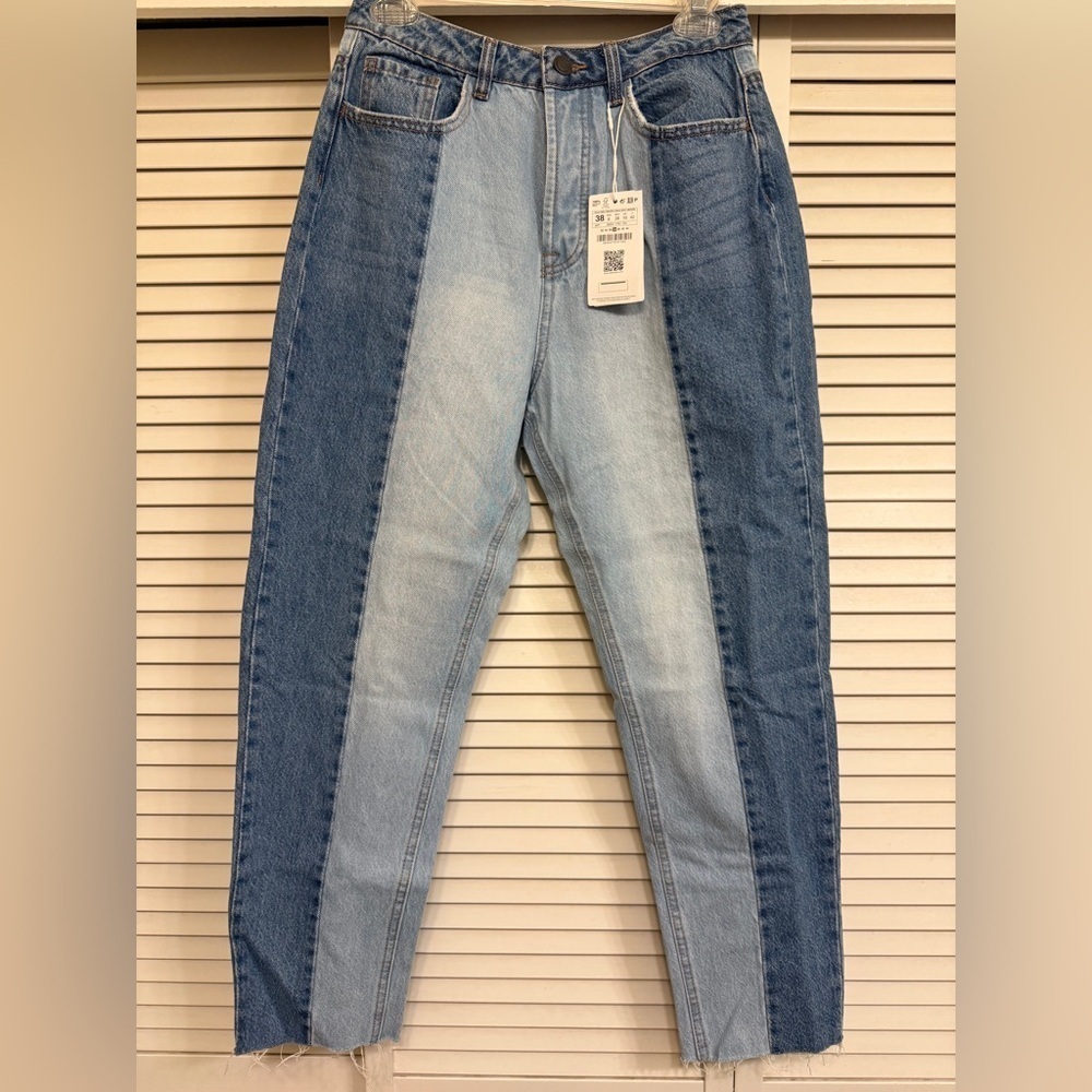 STR Mom Fit Stradivarius Dual Blue Ankle Jeans Button Fly NEW